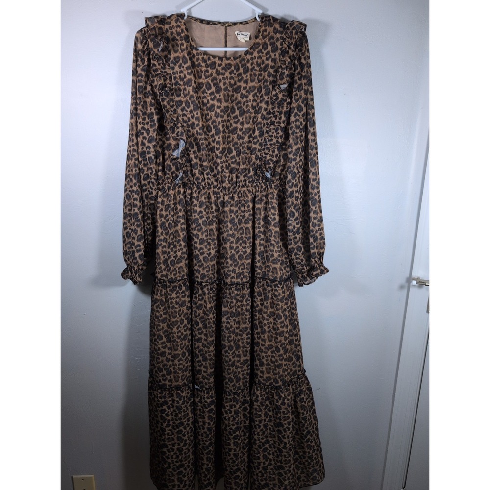 Three Birds Nest Womens Maxi Dress Womens Sz M Tiered Boho Animal Print
